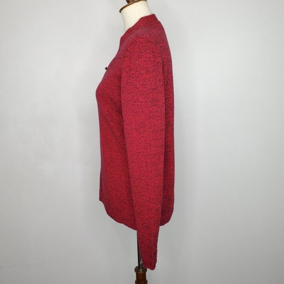 Karen Scott Marled Red Black Henley Sweater With Hardware NEW NWT Size S - Picture 6 of 13